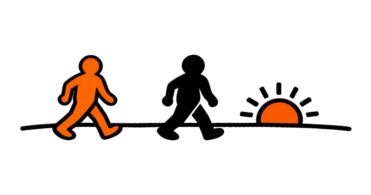 Due figure stilizzate camminano, distanziate, verso lo stesso sole all'orizzonte